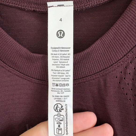 Lululemon Athletic Swiftly Tech Cropped High Low Hem Tank Top Plum NWT Size 4 - Picture 6 of 7